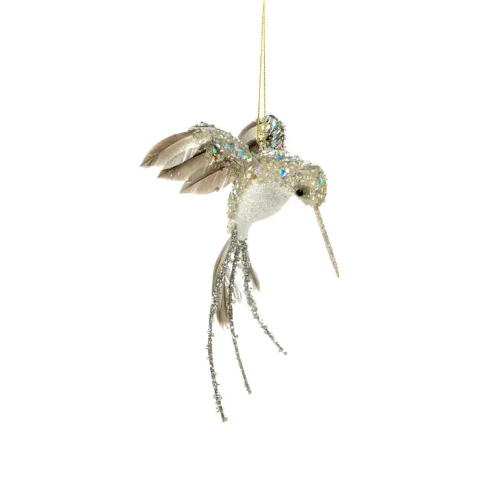 Grey Glittered Hummingbird Ornament