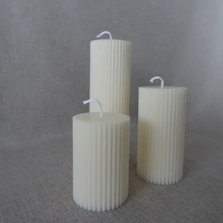 Trio Ribbed Pillar Candle Set