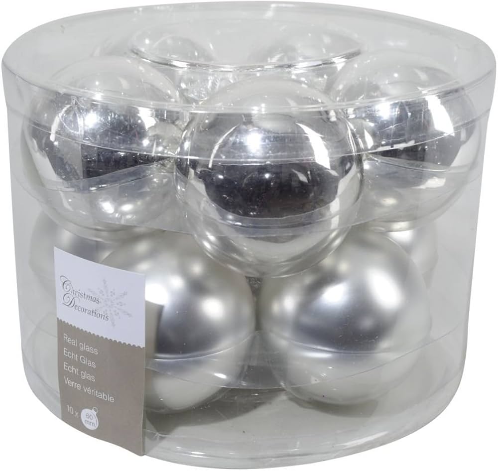 Hanging Glass Christmas Baubles 6cm Silver - Set of 10