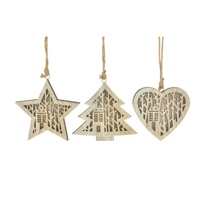 LED Tree, Star, & Heart Ornaments 4.5"