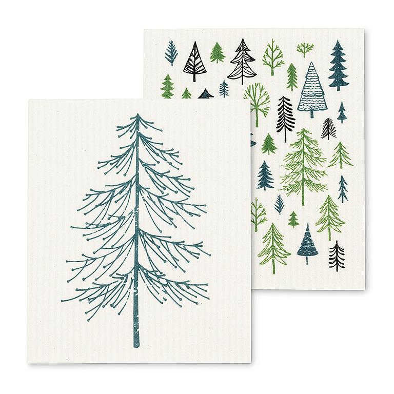 2Pk Winter Trees Dishcloth - 6.5x8"L