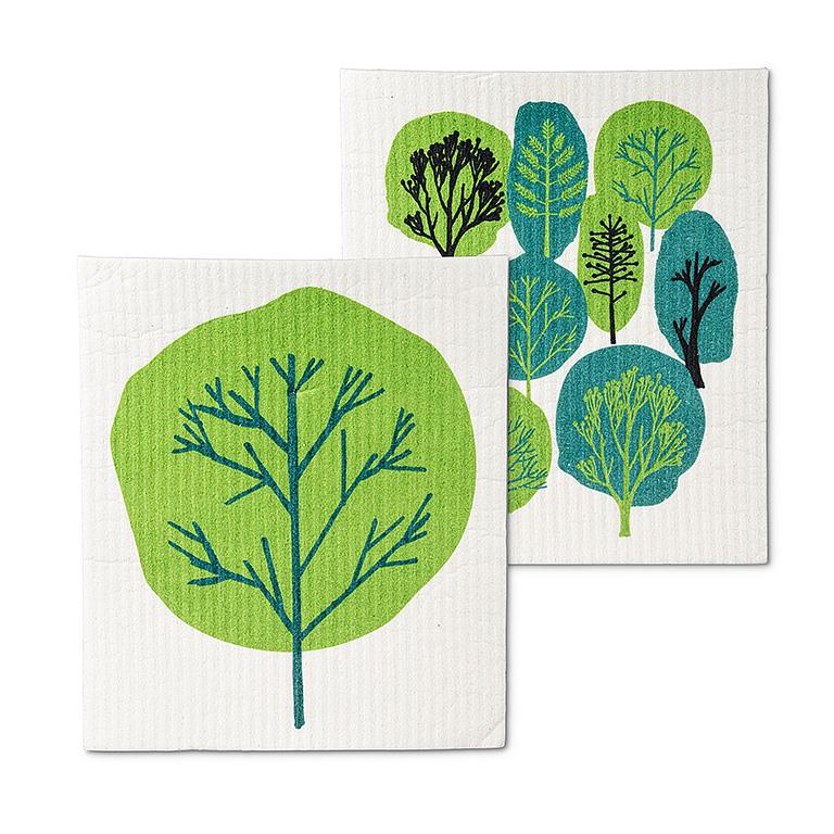 2Pk Green Trees Dishcloth - 6.5x8"L