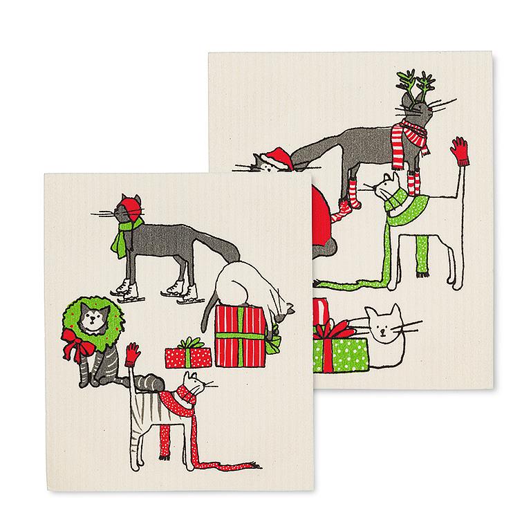 2Pk Holiday Cats Dishcloths