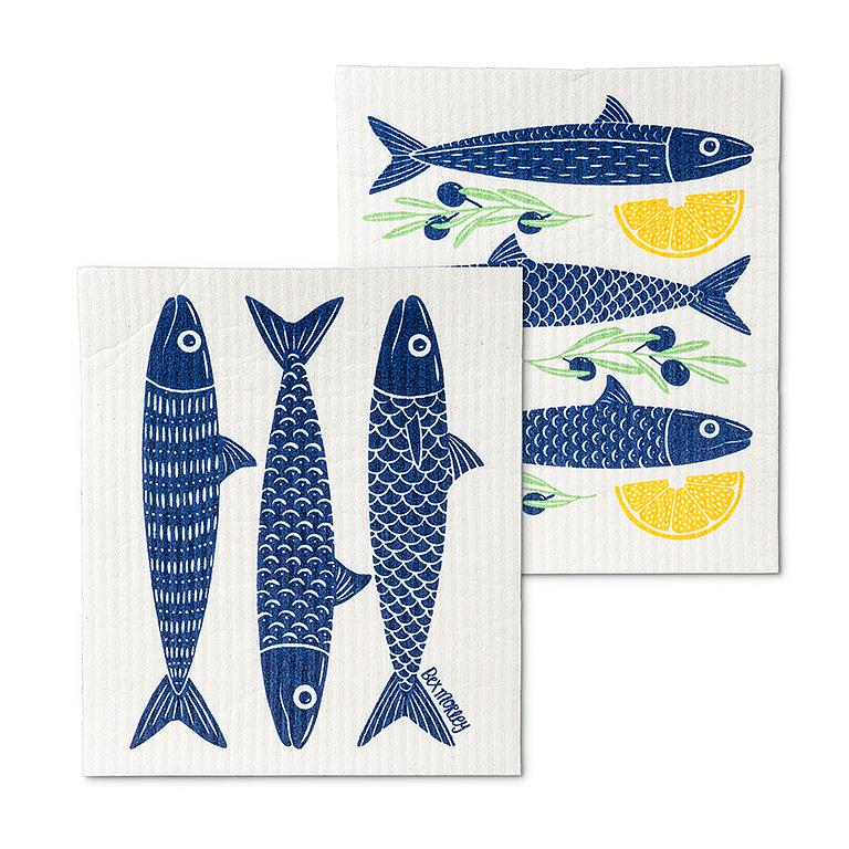 2Pk Fish & Lemons Dishcloths - 6.5x8"L