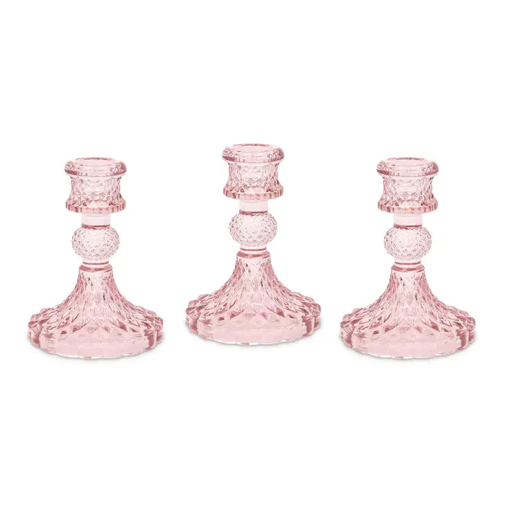Short Vintage Pink Candlestick Holder