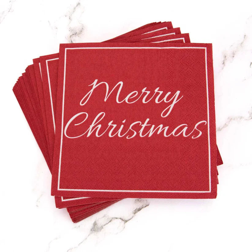 Red & White Merry Christmas Script Cocktail Napkins 20Pk