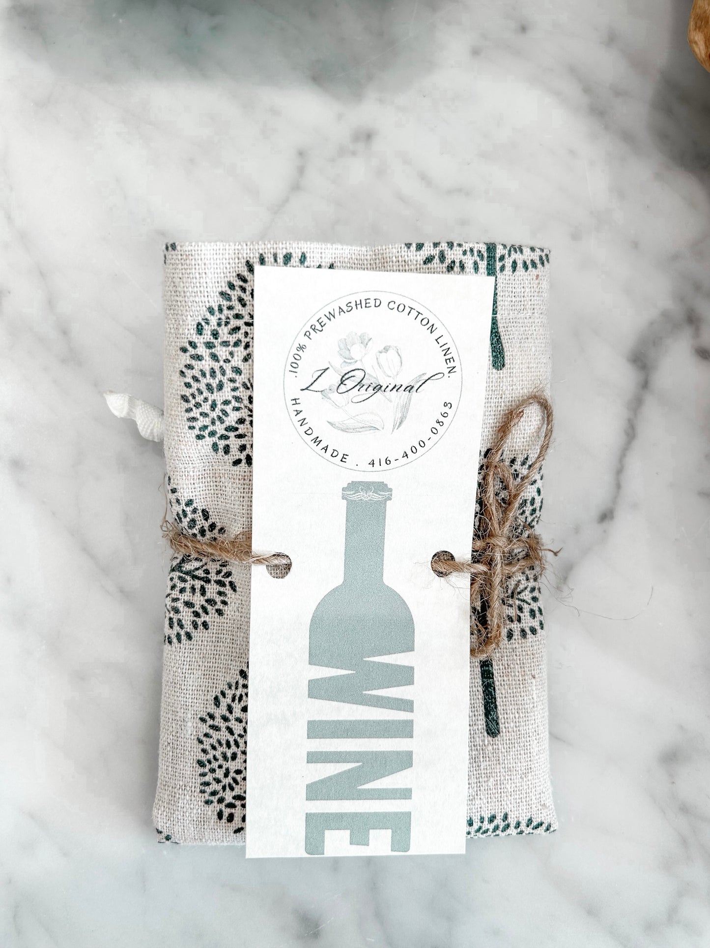 HANDMADE DRAWSTRING WINE SLEEVE - TREE