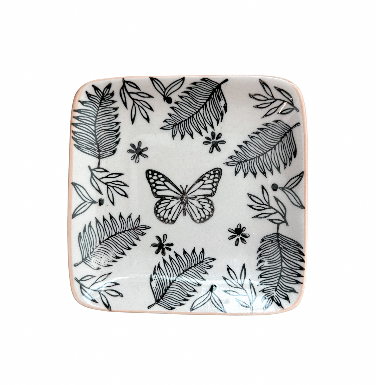 Stoneware Black and White Botanical Dish
