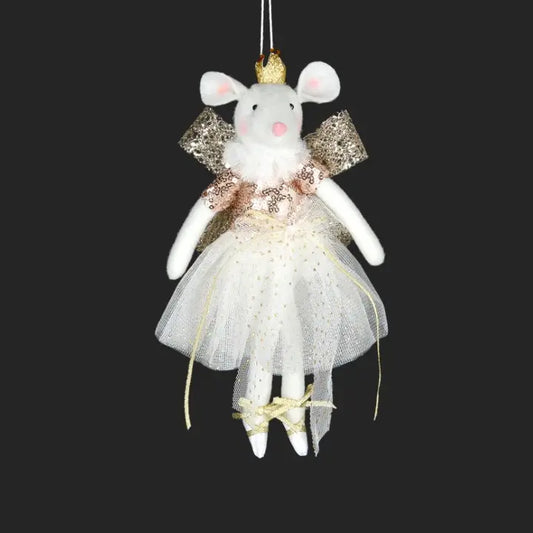 Ivory Felt Mouse Ballerina Ornament 10"