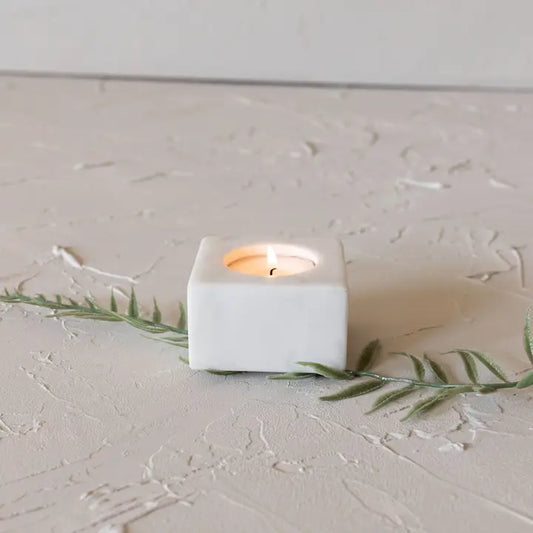Fleur White Marble Tealight Candle Holder