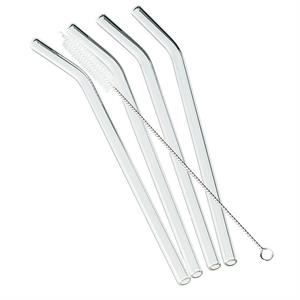 4pc Glass Bend Straws With Brush