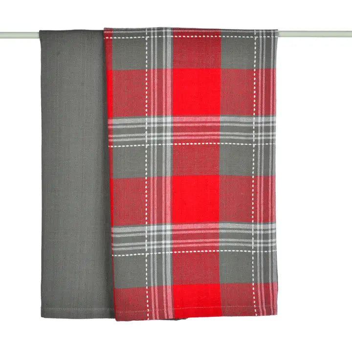2Pc Red & Grey Plaid Tea Towels