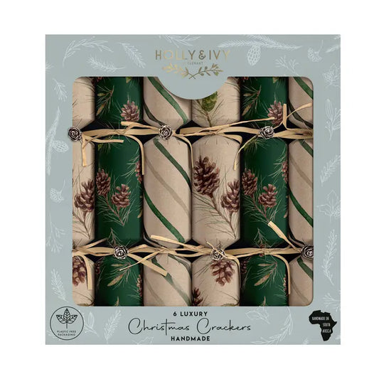 Luxury Kraft Pinecone Holiday Crackers Box of 6