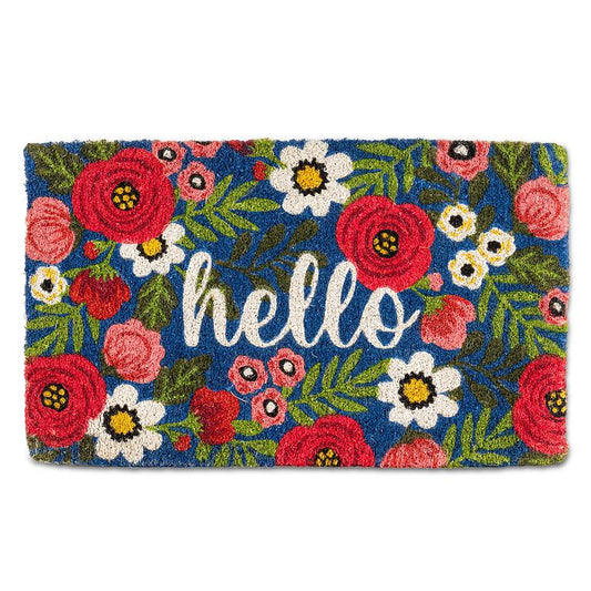 Pink & Navy Floral Hello Doormat - 18x30"L