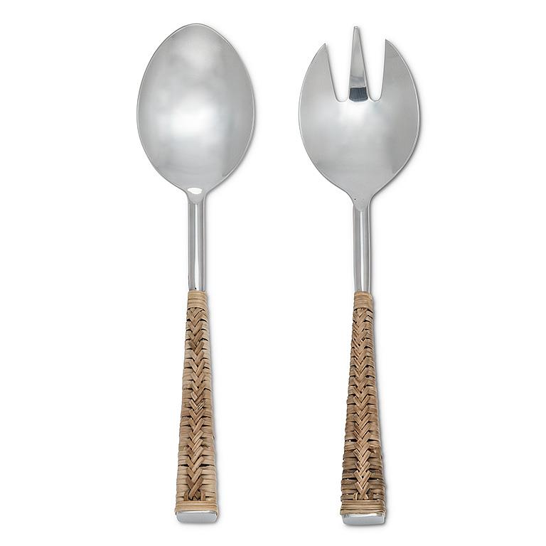 Rattan Handle Salad Servers 11" L