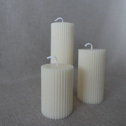 Trio Ribbed Pillar Candle Set