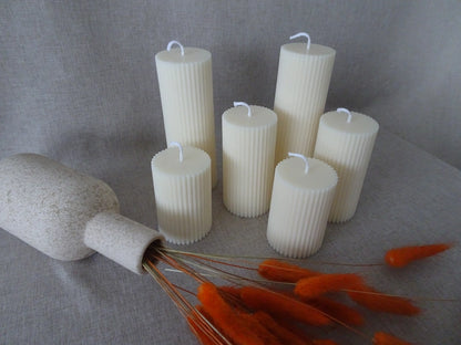 Trio Ribbed Pillar Candle Set