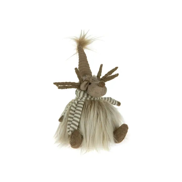 Brown Sitting Reindeer With Hat & Scarf 7"