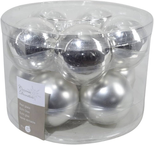 Hanging Glass Christmas Baubles 6cm Silver - Set of 10