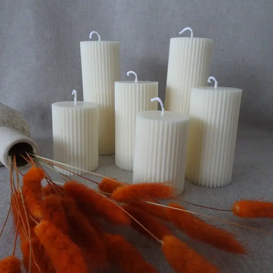 Trio Ribbed Pillar Candle Set