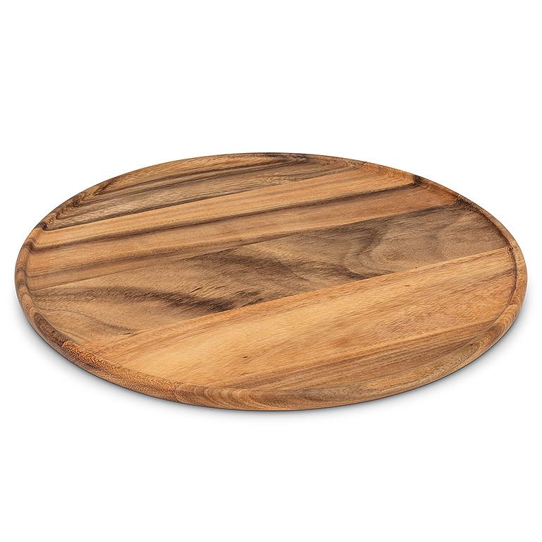 Large Round Wood Tray With Lip - 17"D