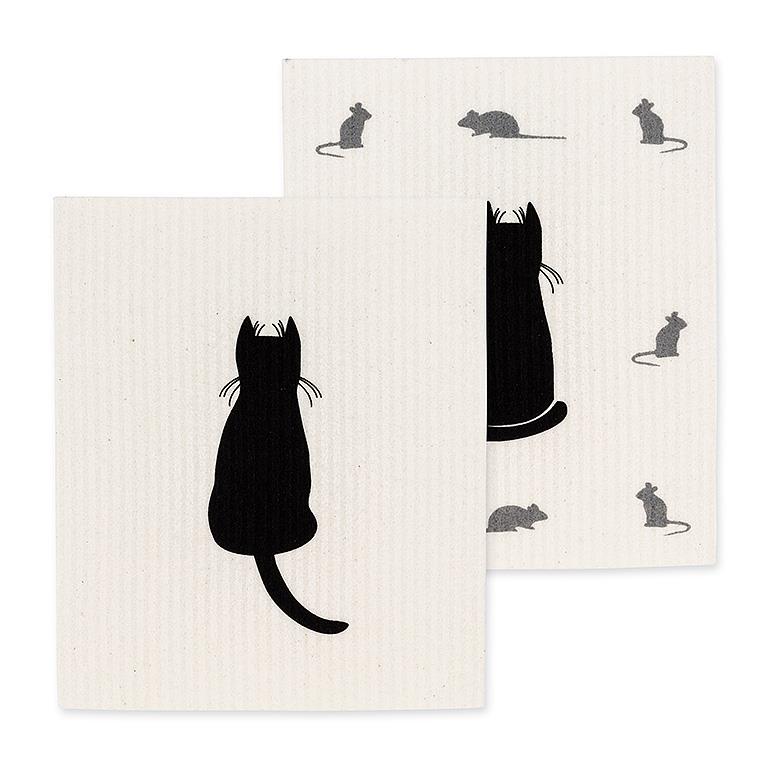 2Pk Cat & Mice Dishcloth - 6.5x8"L