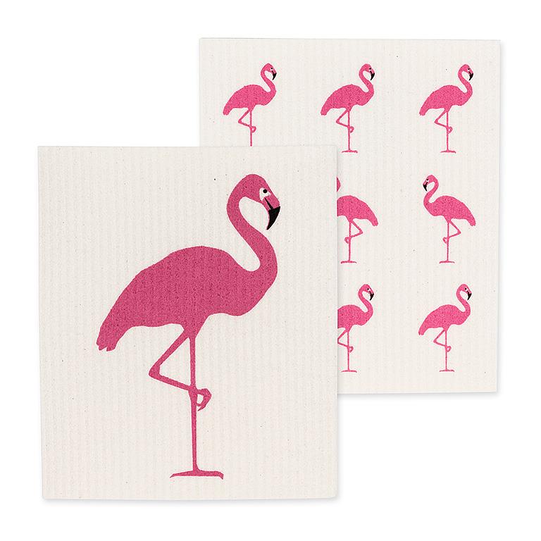 2Pk Pink Flamingo Dishcloth - 6.5x8"L
