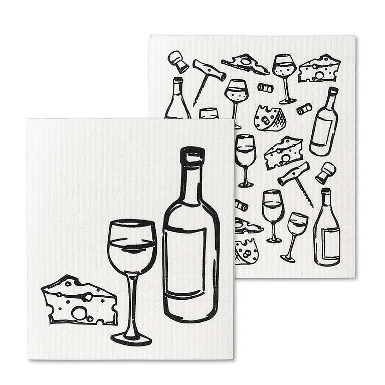 2Pk Wine & Cheese Dishcloth - 6.5x8"L