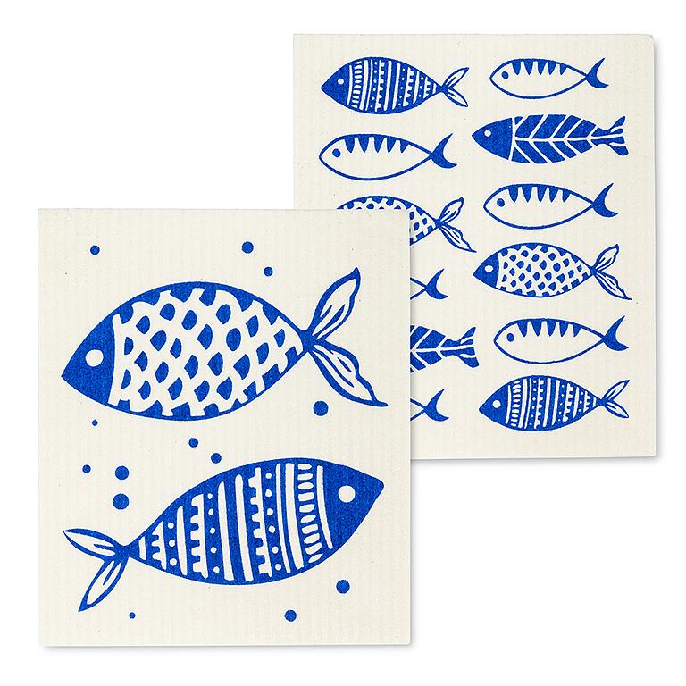 2Pk Simple Blue Fish Dishcloths - 6.5x8"L