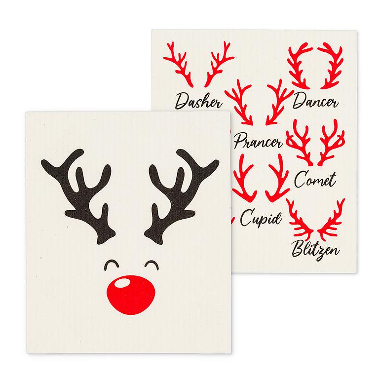 2Pk Rudolph & Names Dishcloth - 6.5x8"L