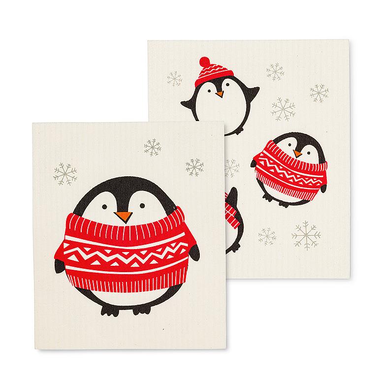 2Pk Holiday Penguin Dishcloth