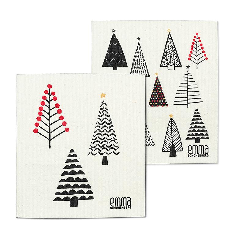 2Pk Black & White Urban Trees Dishcloth - 6.5x8"L
