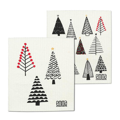 2Pk Black & White Urban Trees Dishcloth - 6.5x8"L