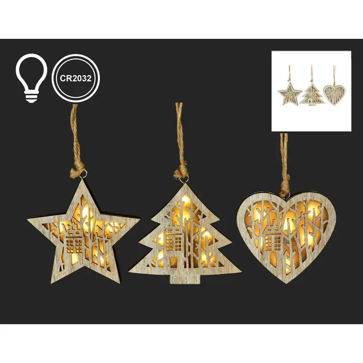 LED Tree, Star, & Heart Ornaments 4.5"