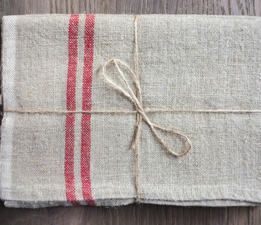 CARAVAN VINTAGE LINEN NATURAL/ RED TEA TOWELS (SET OF 2)