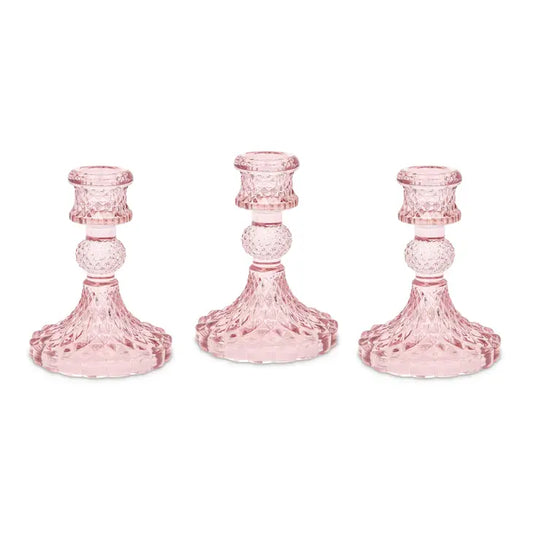 Short Vintage Pink Candlestick Holder