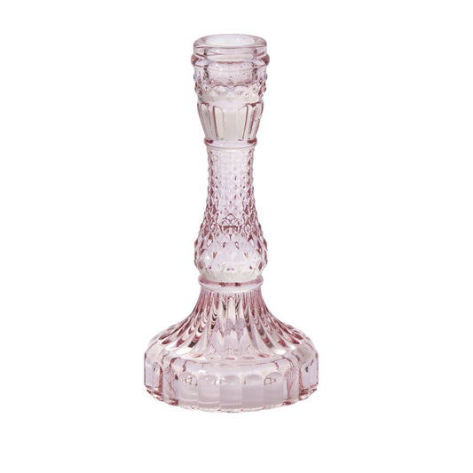 Tall Vintage Pink Candlestick Holder