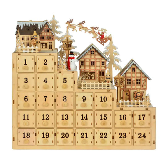 LED Advent Calendar With Holiday Houses, Snowman and Santa