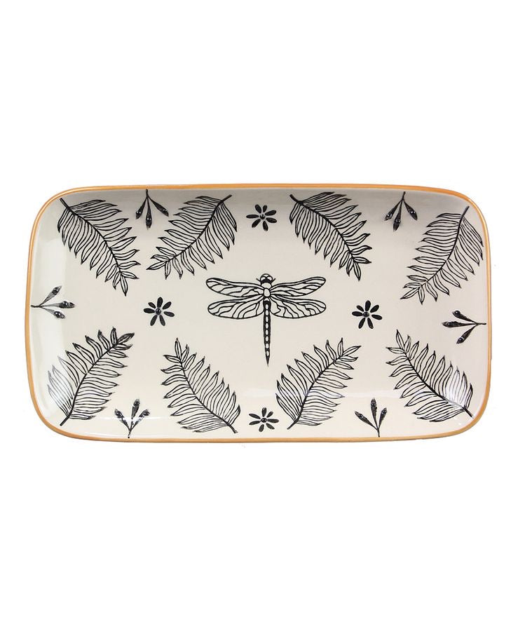 Stoneware Black and White Botanical Tray
