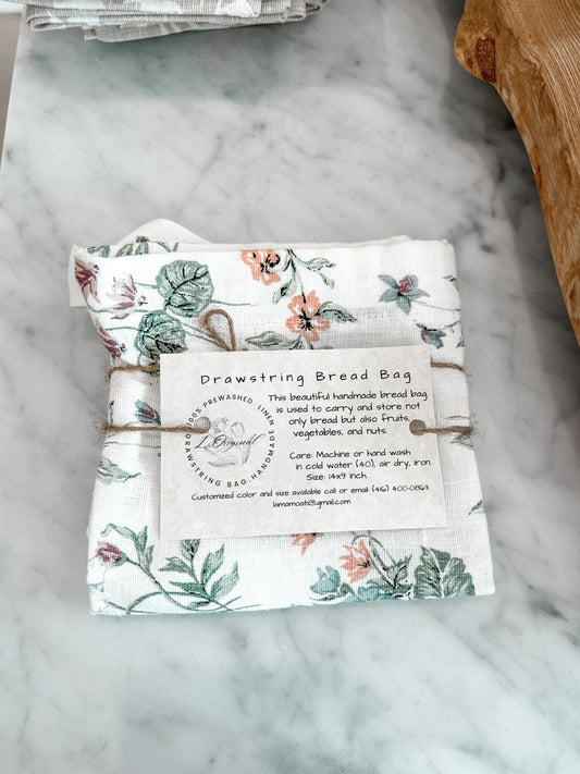 HANDMADE DRAWSTRING BREAD BAG - FLORAL
