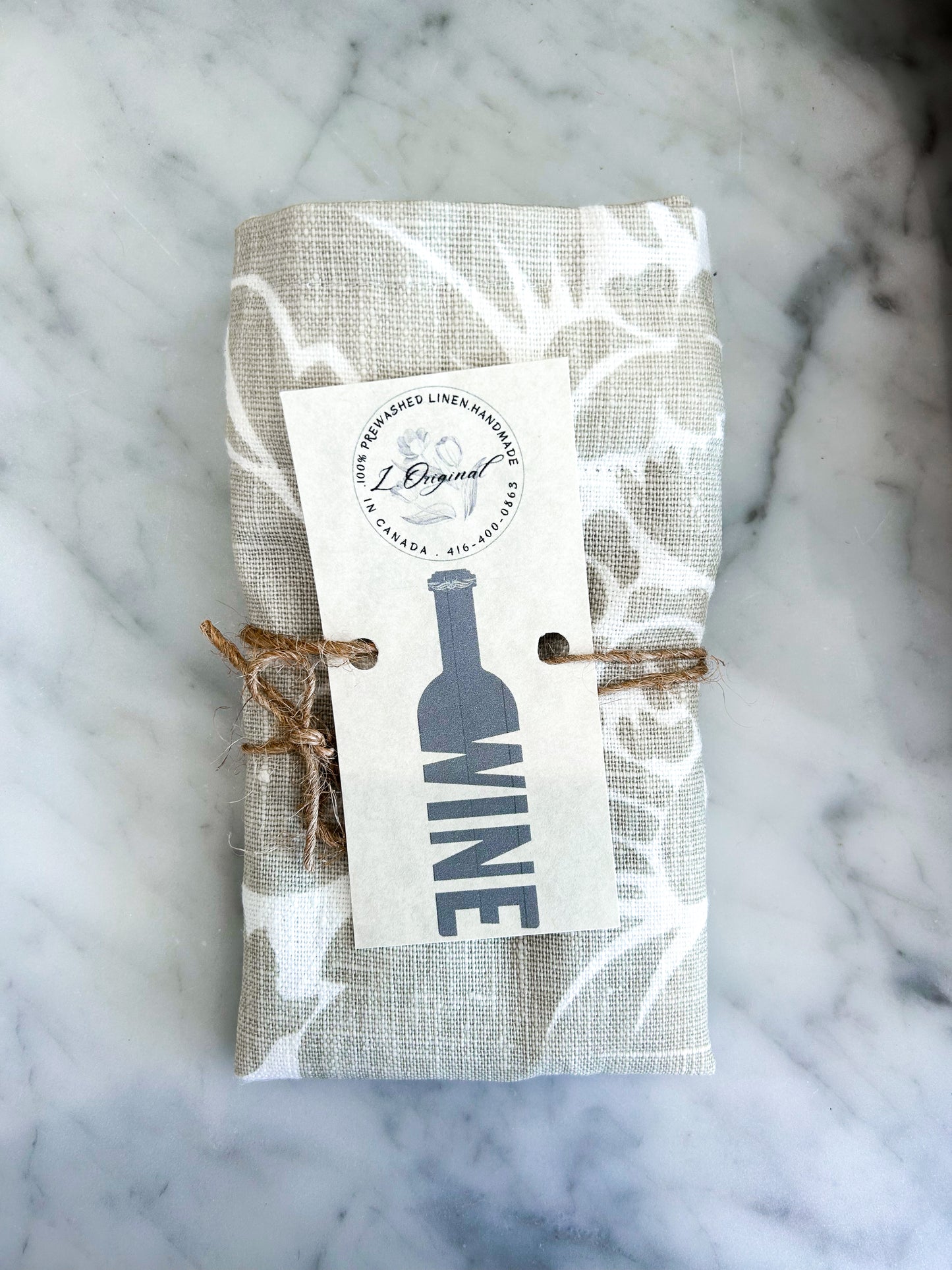 HANDMADE DRAWSTRING WINE SLEEVE - FLAX
