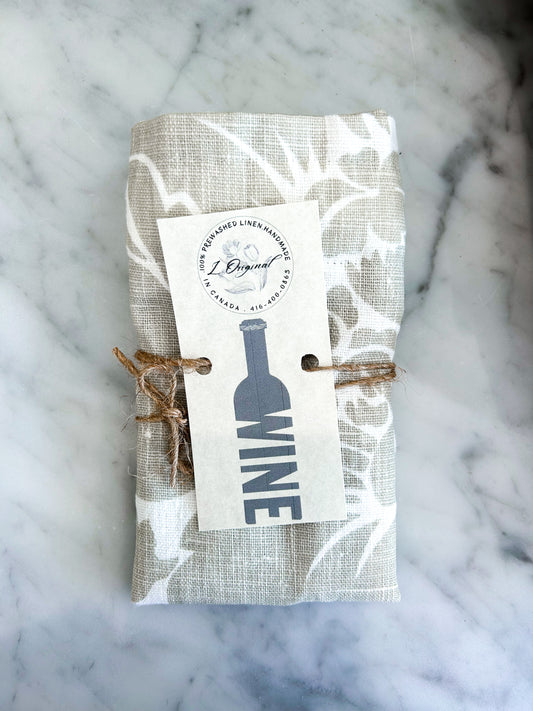 HANDMADE DRAWSTRING WINE SLEEVE - FLAX
