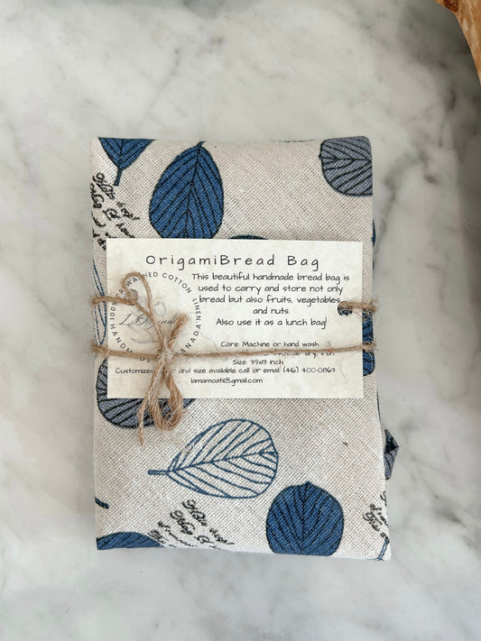 HANDMADE HAND TIE BREAD BAG - BLUE LEAF