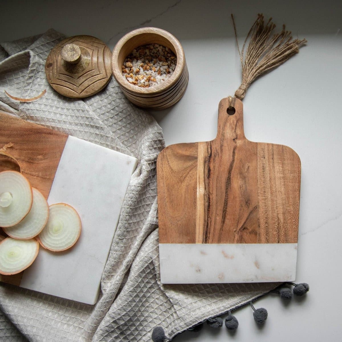 LAWSON ACACIA WOOD & WHITE MARBLE SMALL CUTTING BOARD