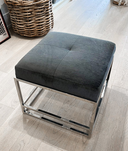 GREY OTTOMAN WITH CHROME FRAME