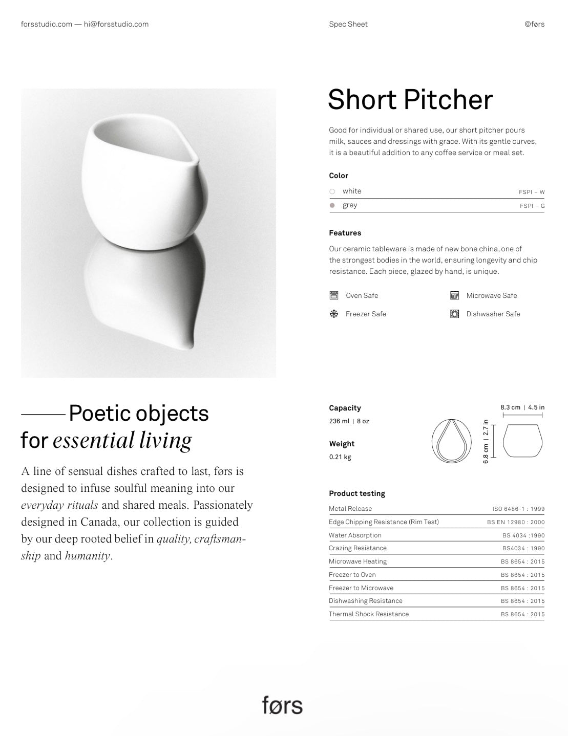 Short Pitcher White