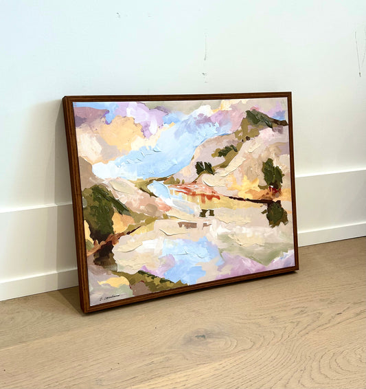 ABSTRACT MOUNTAIN REFLECTION FRAMED PAINTING