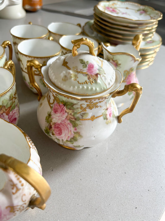 Full Tea Set Limoges France AKCD Hand Painted Porcelain Gold China c. 1900