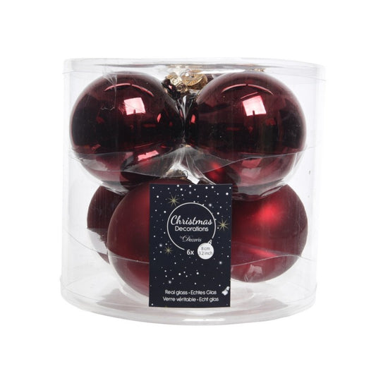 Hanging Glass Christmas Baubles 8cm Red - Set of 6